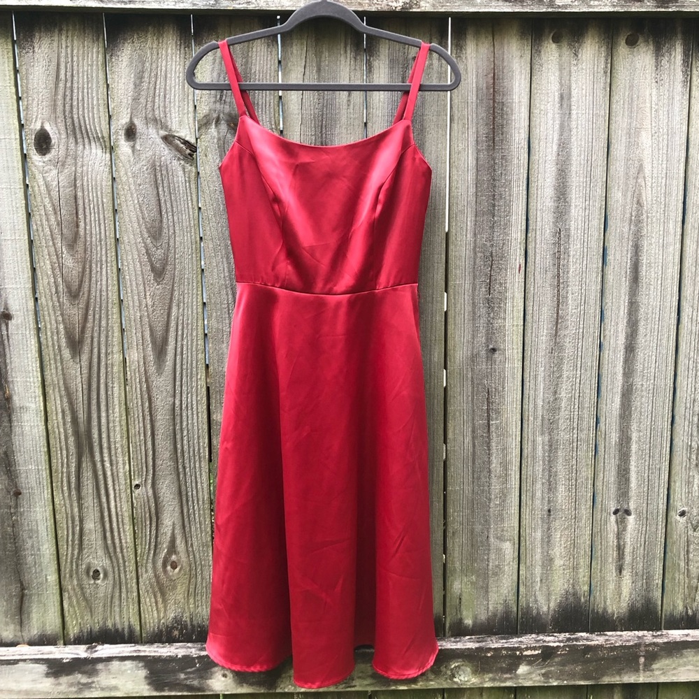 Robin Jordan Vintage 90s Satin Dress Size 4 Red Rust Fit & Flare Deadstock NWT